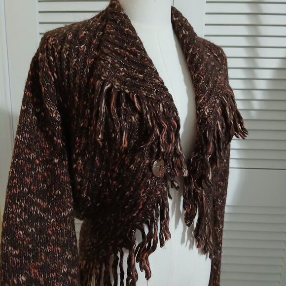 Per Una L Made in Italy Mohair/Wool plus blend Brown Speckled Cardigan Fringed - Picture 4 of 16